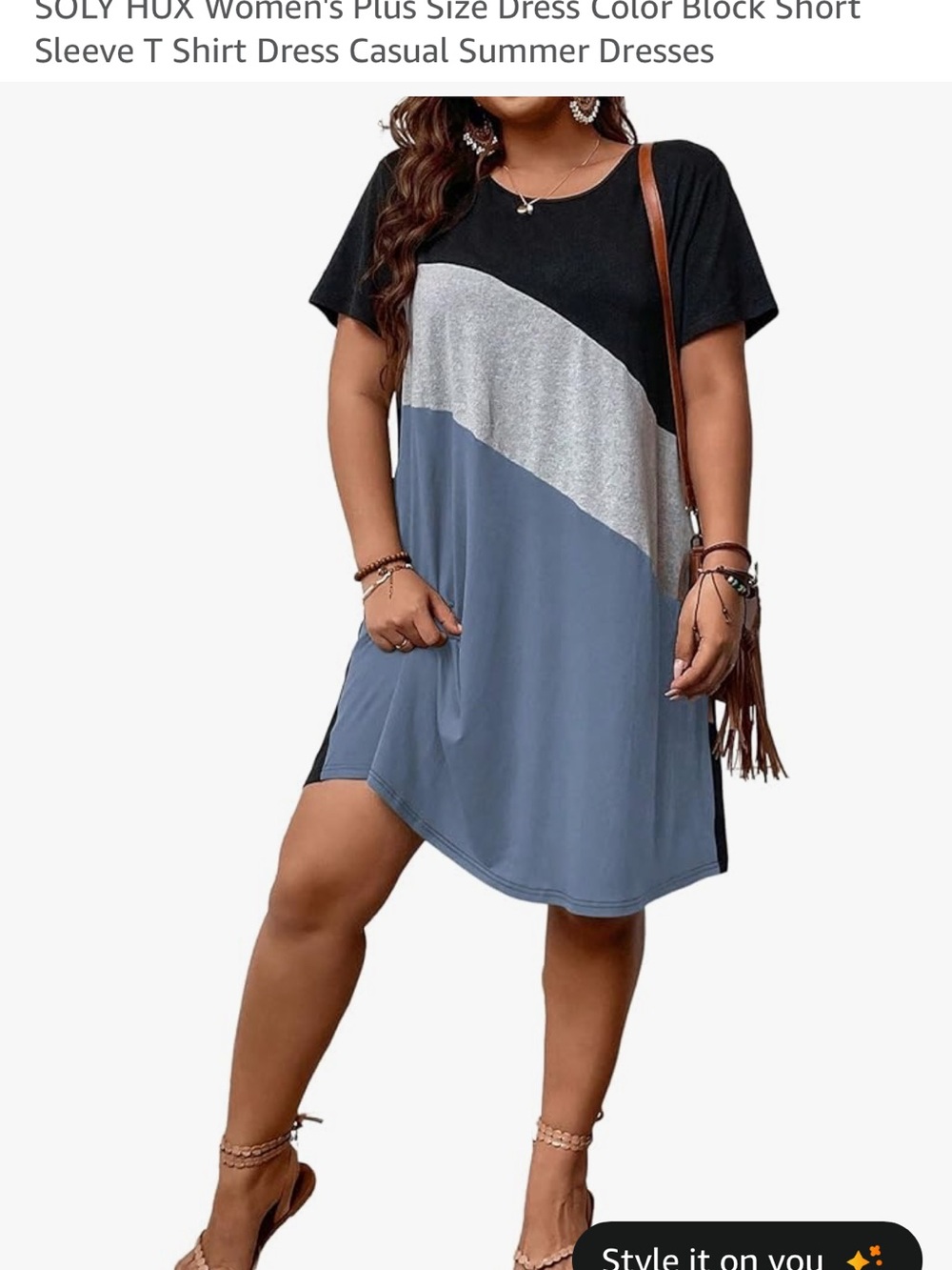 Color Block Midi T-Shirt Dress in Black, Silver & Slate Blue
